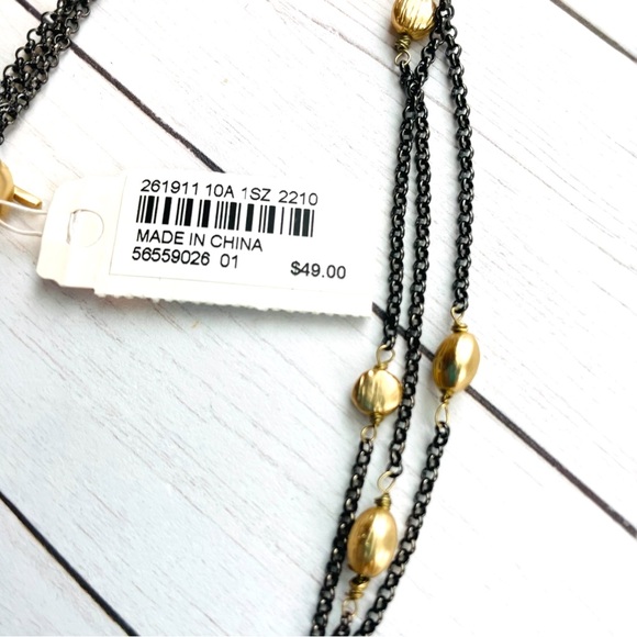 NEW NWT J. Jill Gold Bead and Gunmetal Black Chain Layered Necklace $49 Retail - Picture 2 of 3